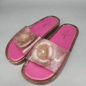 Kate Spade Splash Glitter Rubber Jelly Slip On Sandals Sz 8 Slides Pink Gold